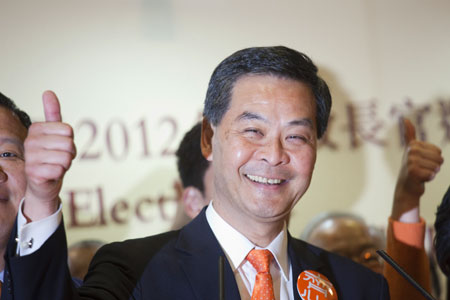 Hong Kong chief executive  elect C Y Leung at a post-election gathering