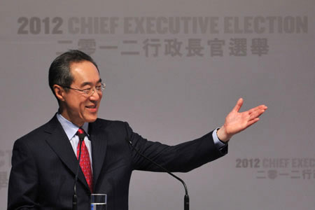 Hong Kong Chief Executive candidate and former Hong Kong Chief Secretary Henry Tang at a campaign rally