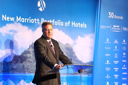 Craig Smith, Marriott International President and MD Asia-Pacific announcing the Starwood takeover at the W Hong Kong on 23 September 2016