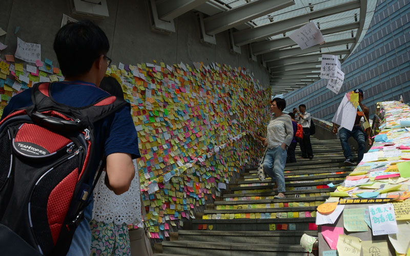 Evocative Lennon Wall at Admiralty where students and well wishers have pasted their own messages / photo: Vijay Verghese